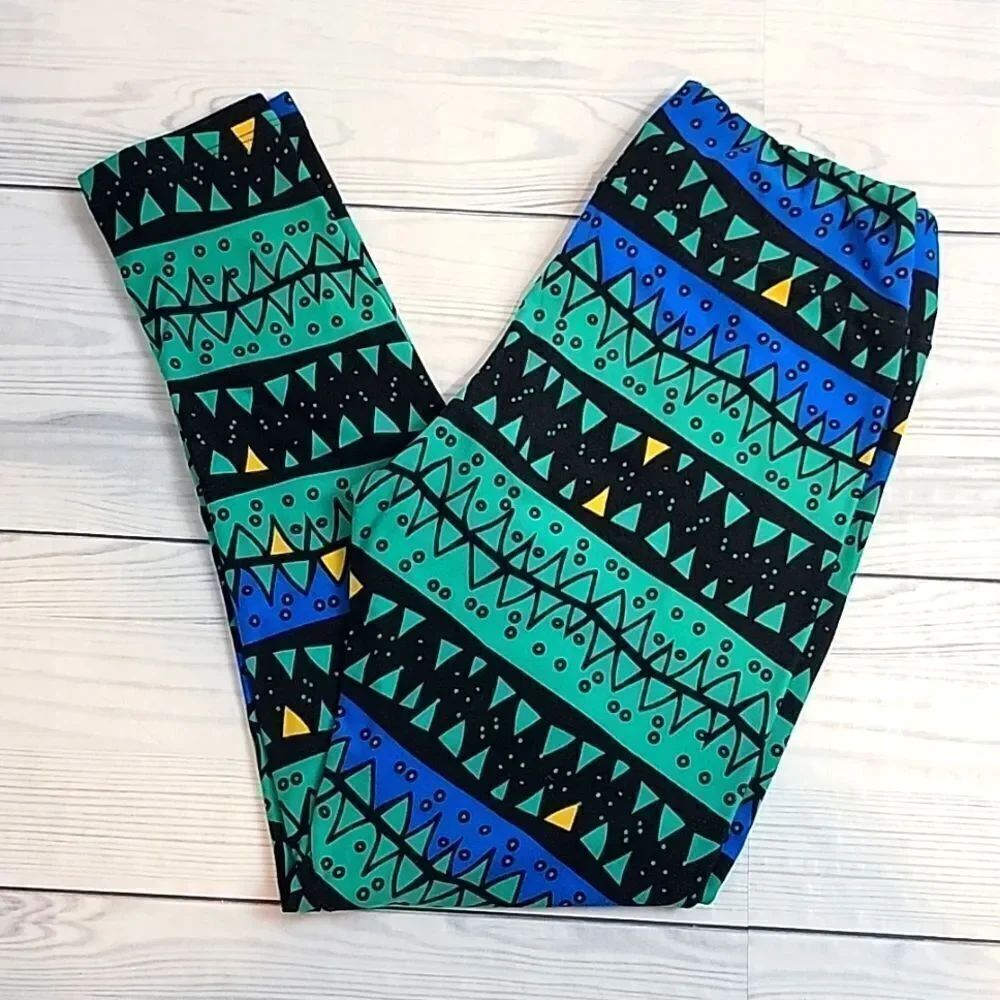 LulaRoe leggings abstract print - blue & green Women's Size XS